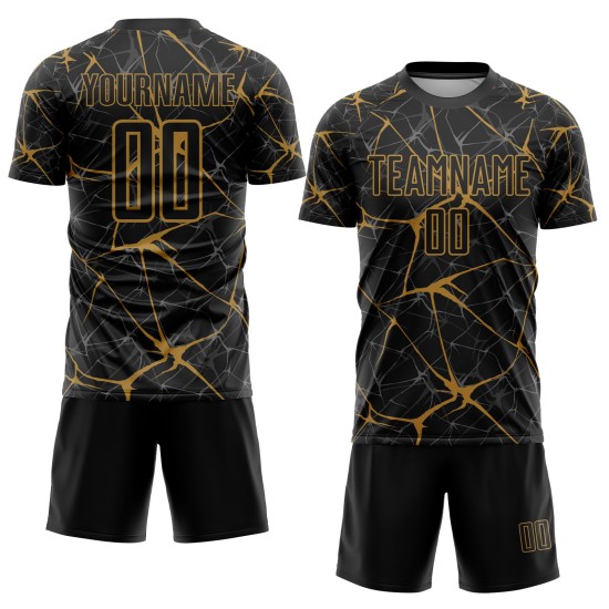 Maillot de football personnalisé doré, ancien uniforme, sublimation, noir Maillot de football personnalisé doré, ancien uniforme, sublimation, noir
