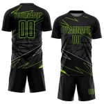 Maillot de football vert uniforme lignes sublimation noir néon personnalisé Maillot de football vert uniforme lignes sublimation noir néon personnalisé