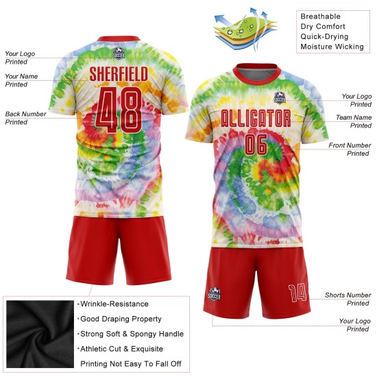 Maillot de football personnalisé à sublimation rouge et blanc, teinture par cravate Maillot de football personnalisé à sublimation rouge et blanc, teinture par cravate