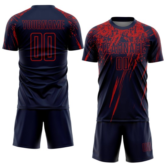Maillot de football personnalisé uniforme rouge sublimation bleu marine Maillot de football personnalisé uniforme rouge sublimation bleu marine