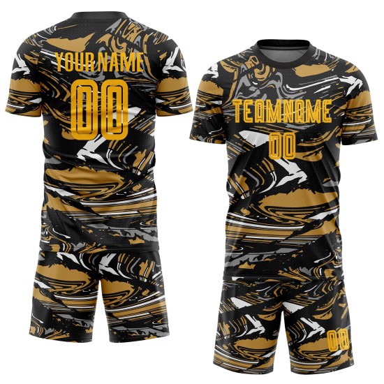 Maillot de football personnalisé à sublimation dorée avec figurine dorée Maillot de football personnalisé à sublimation dorée avec figurine dorée
