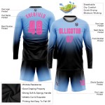 Maillot de football à manches longues, bleu clair, dégradé rose-noir, sublimation, personnalisé Maillot de football à manches longues, bleu clair, dégradé rose-noir, sublimation, personnalisé