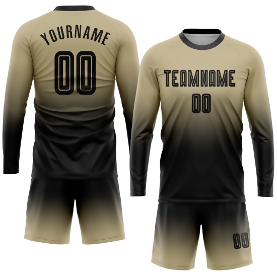 Maillot de football doré à manches longues, uniforme personnalisé, dégradé de couleur noire, sublimation Vegas Maillot de football doré à manches longues, uniforme personnalisé, dégradé de couleur noire, sublimation Vegas