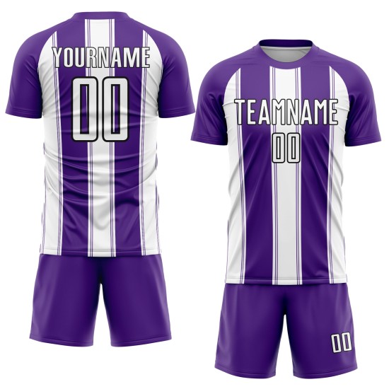 Maillot de football personnalisé à sublimation blanc-noir violet Maillot de football personnalisé à sublimation blanc-noir violet