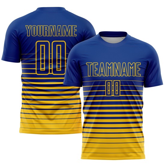 Maillot de football à rayures royales jaunes, uniforme de football à sublimation, personnalisé et à la mode Maillot de football à rayures royales jaunes, uniforme de football à sublimation, personnalisé et à la mode