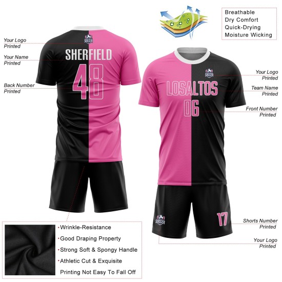 Maillot personnalisé Split, uniforme de mode, sublimation, noir, rose et blanc, football Maillot personnalisé Split, uniforme de mode, sublimation, noir, rose et blanc, football