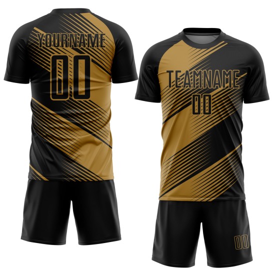 Maillot de football noir personnalisé à sublimation dorée Maillot de football noir personnalisé à sublimation dorée