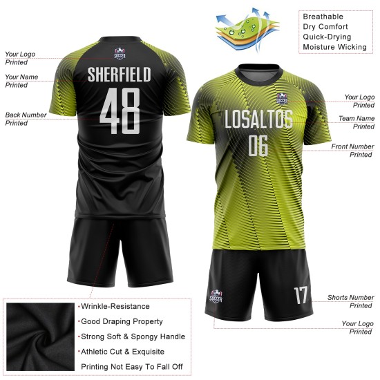 Maillot de football personnalisé à sublimation, blanc, noir et or