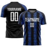 Maillot de football personnalisé à sublimation, uniforme noir, blanc et bleu roi Maillot de football personnalisé à sublimation, uniforme noir, blanc et bleu roi