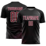 Maillot de football personnalisé blanc cramoisi à sublimation avec lignes noires et motifs géométriques Maillot de football personnalisé blanc cramoisi à sublimation avec lignes noires et motifs géométriques