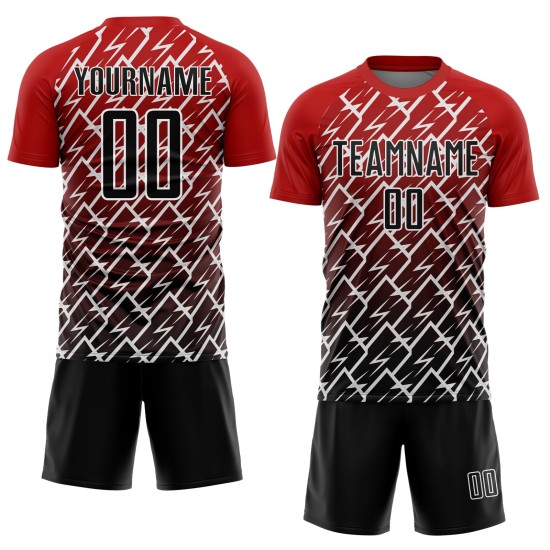 Maillot de football Lightning personnalisé noir-blanc-rouge par sublimation Maillot de football Lightning personnalisé noir-blanc-rouge par sublimation