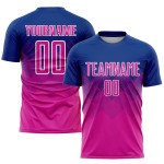 Maillot de football personnalisé rose et blanc profond, uniforme royal sublimé Maillot de football personnalisé rose et blanc profond, uniforme royal sublimé
