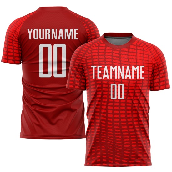 Maillot de football personnalisé blanc, uniforme rouge, sublimation Maillot de football personnalisé blanc, uniforme rouge, sublimation