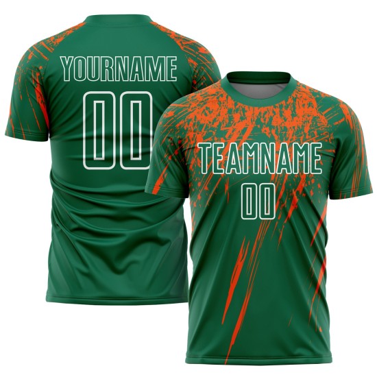 Maillot de football personnalisé orange-blanc-vert sublimé Kelly Maillot de football personnalisé orange-blanc-vert sublimé Kelly