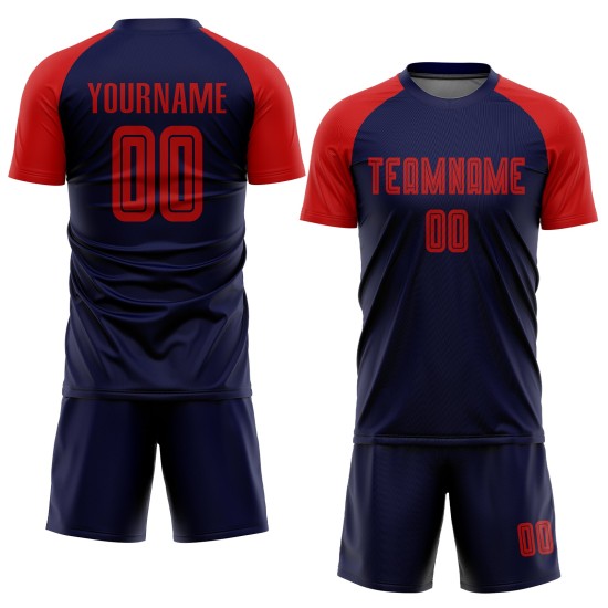 Maillot de football personnalisé par sublimation, bleu marine et rouge Maillot de football personnalisé par sublimation, bleu marine et rouge