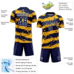 Maillot de football personnalisé à sublimation or-blanc Splash Navy Maillot de football personnalisé à sublimation or-blanc Splash Navy