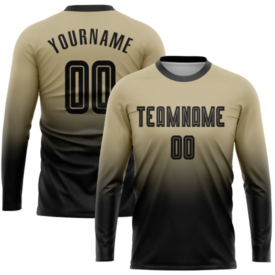 Maillot de football doré à manches longues, uniforme personnalisé, dégradé de couleur noire, sublimation Vegas Maillot de football doré à manches longues, uniforme personnalisé, dégradé de couleur noire, sublimation Vegas