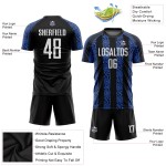 Maillot de football personnalisé à sublimation, uniforme noir, blanc et bleu roi Maillot de football personnalisé à sublimation, uniforme noir, blanc et bleu roi