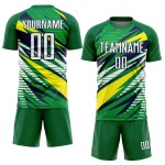 Maillot de football vert personnalisé par sublimation, uniforme blanc, jaune et bleu marine Maillot de football vert personnalisé par sublimation, uniforme blanc, jaune et bleu marine