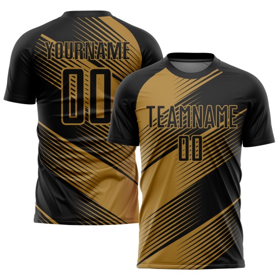 Maillot de football noir personnalisé à sublimation dorée Maillot de football noir personnalisé à sublimation dorée