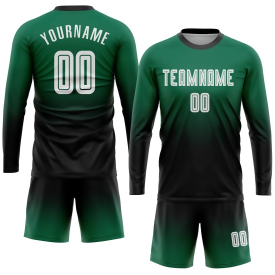 Maillot de football Kelly, manches longues, dégradé, mode, sublimation, vert, blanc et noir, uniforme personnalisé Maillot de football Kelly, manches longues, dégradé, mode, sublimation, vert, blanc et noir, uniforme personnalisé
