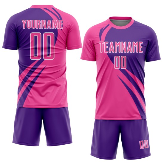 Maillot de football personnalisé Lines violet-blanc Curve, rose, sublimation