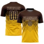 Maillot de football personnalisé à sublimation marron-crème doré Maillot de football personnalisé à sublimation marron-crème doré