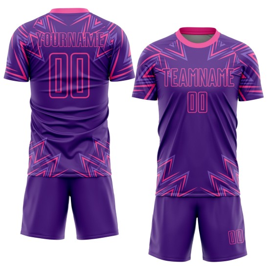Maillot de football personnalisé à sublimation géométrique rose et violet Maillot de football personnalisé à sublimation géométrique rose et violet