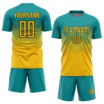 Maillot de football personnalisé or-noir, bleu sarcelle, sublimation Maillot de football personnalisé or-noir, bleu sarcelle, sublimation