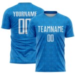 Maillot de football personnalisé à formes géométriques bleues et noires, uniforme de sublimation Maillot de football personnalisé à formes géométriques bleues et noires, uniforme de sublimation