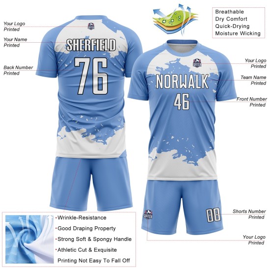 Maillot de football abstrait à sublimation, motif fragment léger, blanc et noir, personnalisé, bleu Maillot de football abstrait à sublimation, motif fragment léger, blanc et noir, personnalisé, bleu