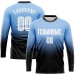 Maillot de football à manches longues, léger et personnalisé, à la mode, dégradé blanc-noir-bleu Maillot de football à manches longues, léger et personnalisé, à la mode, dégradé blanc-noir-bleu