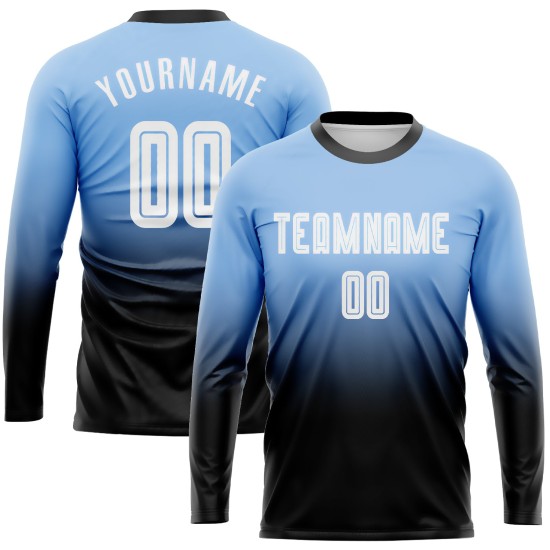 Maillot de football à manches longues, léger et personnalisé, à la mode, dégradé blanc-noir-bleu Maillot de football à manches longues, léger et personnalisé, à la mode, dégradé blanc-noir-bleu