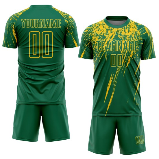 Maillot de football personnalisé vert Kelly jaune par sublimation Maillot de football personnalisé vert Kelly jaune par sublimation