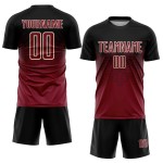 Maillot de football noir personnalisé par sublimation, couleur cramoisi-crème