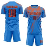 Maillot de football personnalisé par sublimation orange-bleu marine, uniforme de football bleu poudre Maillot de football personnalisé par sublimation orange-bleu marine, uniforme de football bleu poudre
