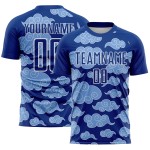Maillot de football Royal Cloud, modèle uniforme personnalisé par sublimation blanche Maillot de football Royal Cloud, modèle uniforme personnalisé par sublimation blanche
