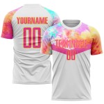 Maillot de football blanc sublimé rose-or personnalisé Maillot de football blanc sublimé rose-or personnalisé