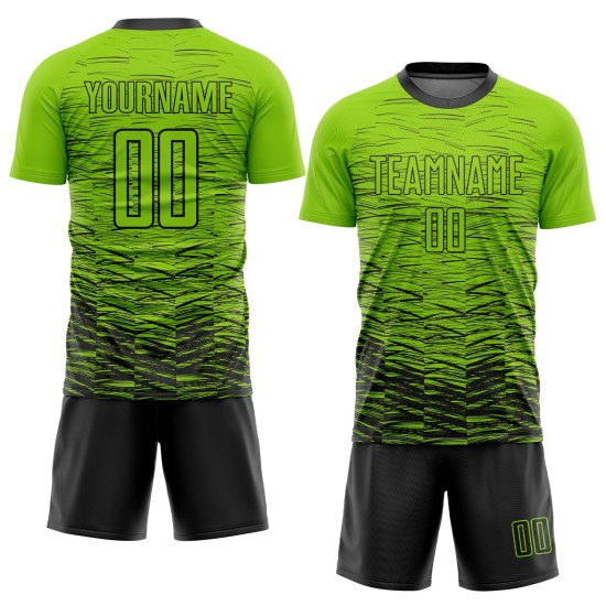 Maillot de football vert fluo noir, uniforme, sublimation personnalisée Maillot de football vert fluo noir, uniforme, sublimation personnalisée