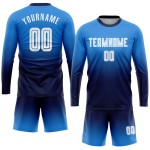 Maillot de sublimation à manches longues, blanc poudre, bleu marine, dégradé, uniforme de football, personnalisé Maillot de sublimation à manches longues, blanc poudre, bleu marine, dégradé, uniforme de football, personnalisé