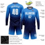 Maillot de sublimation à manches longues, blanc poudre, bleu marine, dégradé, uniforme de football, personnalisé Maillot de sublimation à manches longues, blanc poudre, bleu marine, dégradé, uniforme de football, personnalisé