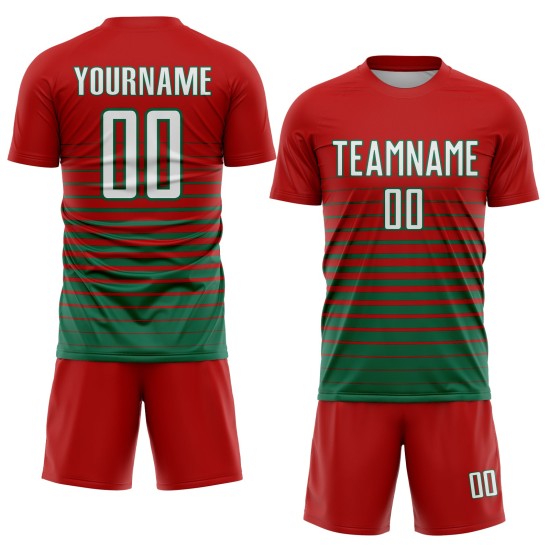 Maillot de football à rayures fines, personnalisé, rouge, blanc et vert Kelly, à la mode, par sublimation Maillot de football à rayures fines, personnalisé, rouge, blanc et vert Kelly, à la mode, par sublimation