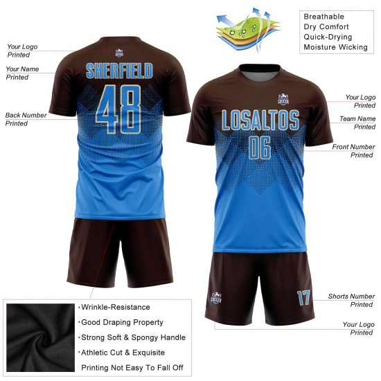 Maillot de football marron uniforme Powder, sublimation personnalisée bleu-crème Maillot de football marron uniforme Powder, sublimation personnalisée bleu-crème