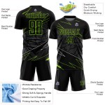 Maillot de football vert uniforme lignes sublimation noir néon personnalisé Maillot de football vert uniforme lignes sublimation noir néon personnalisé