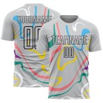 Maillot de football fluide personnalisé, uniforme, sublimation, formes, noir et gris Maillot de football fluide personnalisé, uniforme, sublimation, formes, noir et gris